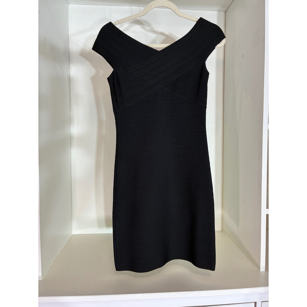 bebe Bandage Dress Women Medium Black Off Shoulder Crisscross Mini LBD